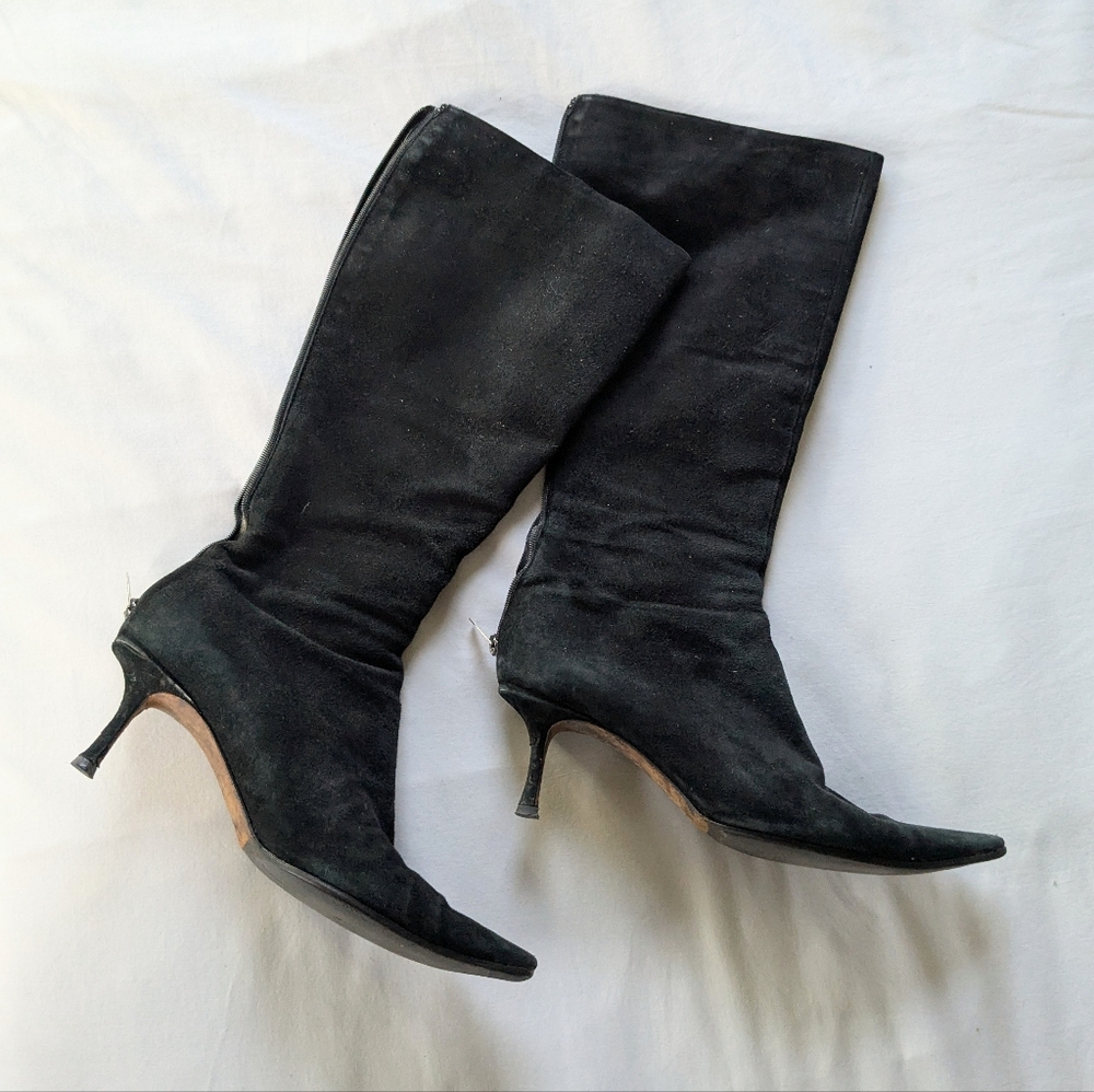 Jimmy Choo Black Suede Knee-High Kitten heel Boots 9.5 41